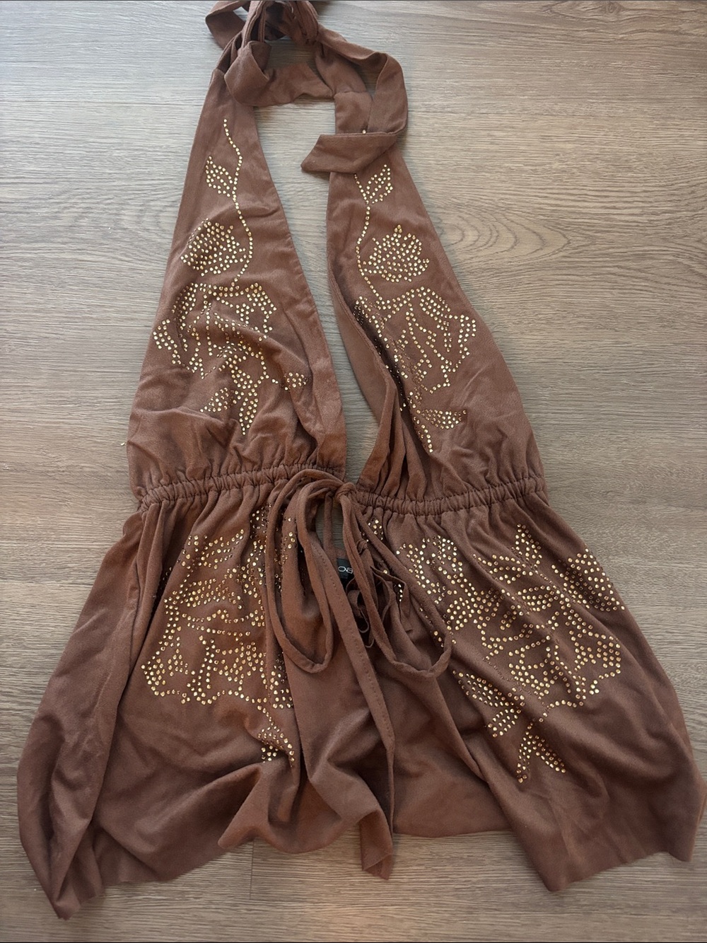 Brown Studded Suede Halter Top